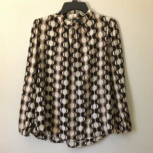 le chateau Retro 70s Mock Neck Ogee Print Secretary Blouse